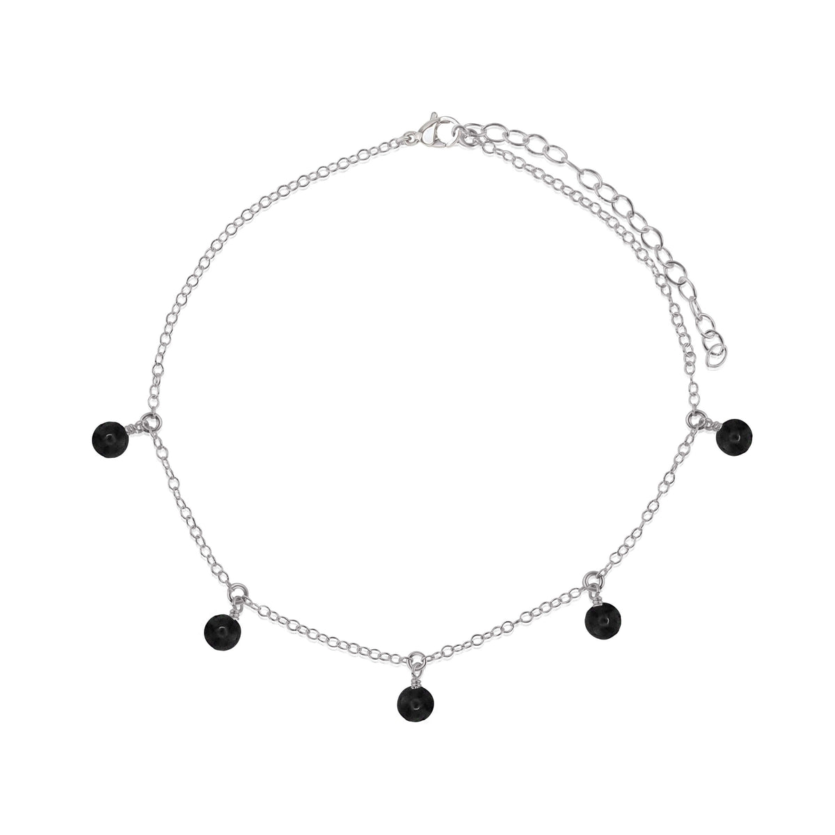 Bead Drop Anklet - Black Tourmaline - Stainless Steel - Luna Tide Handmade Jewellery