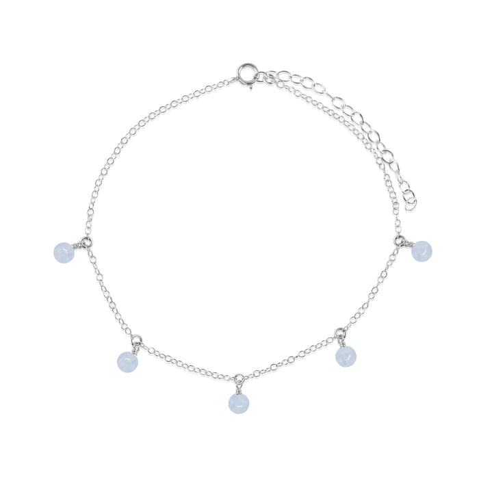 Bead Drop Anklet - Blue Lace Agate - Sterling Silver - Luna Tide Handmade Jewellery