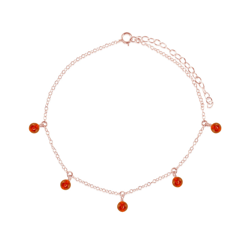 Bead Drop Anklet - Carnelian - 14K Rose Gold Fill - Luna Tide Handmade Jewellery
