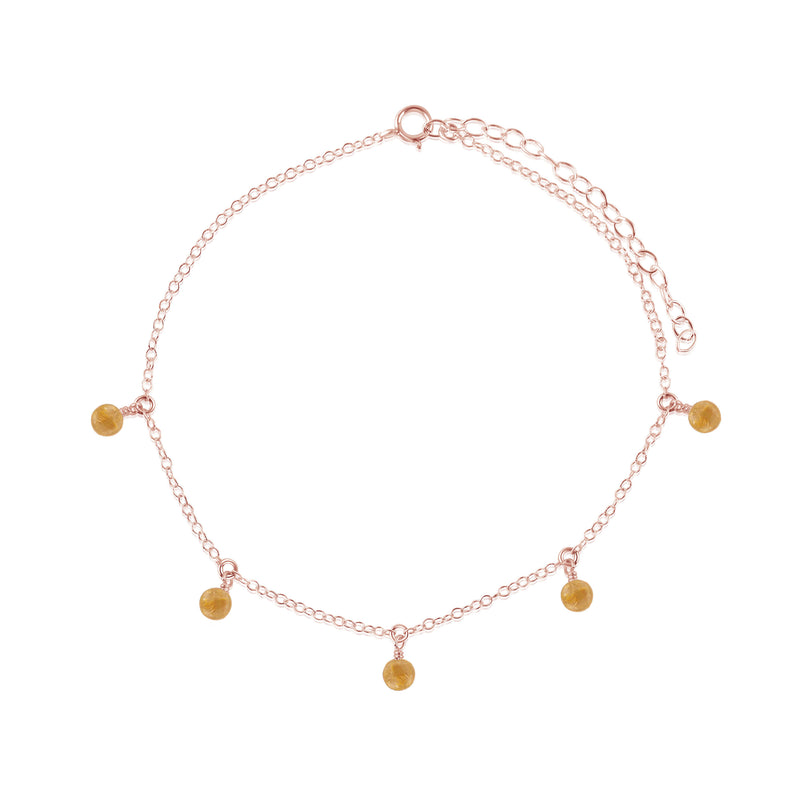 Bead Drop Anklet - Citrine - 14K Rose Gold Fill - Luna Tide Handmade Jewellery