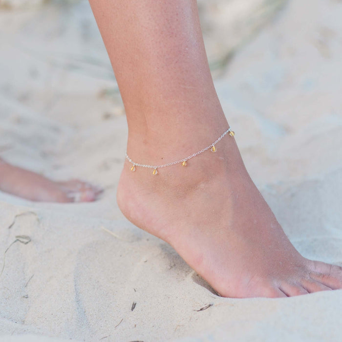 Bead Drop Anklet - Citrine - Sterling Silver - Luna Tide Handmade Jewellery