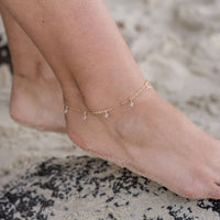 Bead Drop Anklet - Crystal Quartz - 14K Gold Fill - Luna Tide Handmade Jewellery