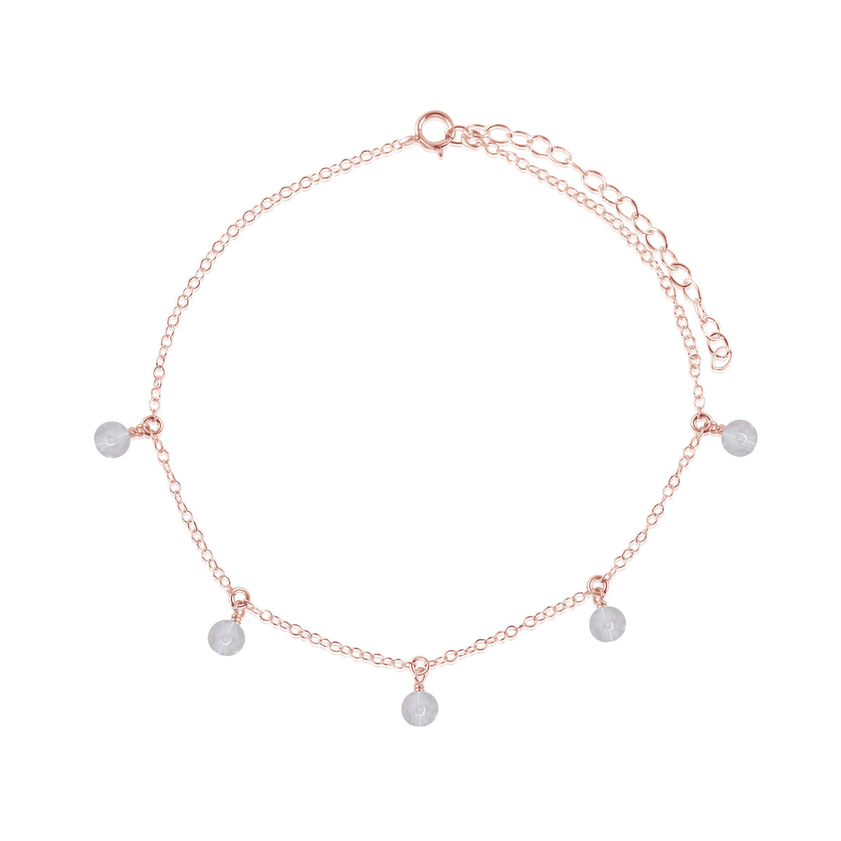 Bead Drop Anklet - Crystal Quartz - 14K Rose Gold Fill - Luna Tide Handmade Jewellery