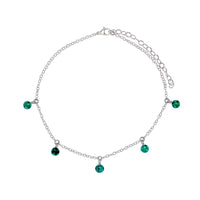 Bead Drop Anklet - Emerald - Stainless Steel - Luna Tide Handmade Jewellery