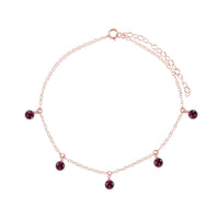 Bead Drop Anklet - Garnet - 14K Rose Gold Fill - Luna Tide Handmade Jewellery