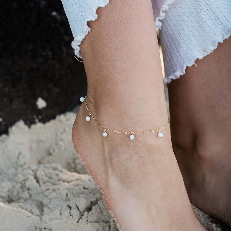 Bead Drop Anklet - Howlite - 14K Gold Fill - Luna Tide Handmade Jewellery