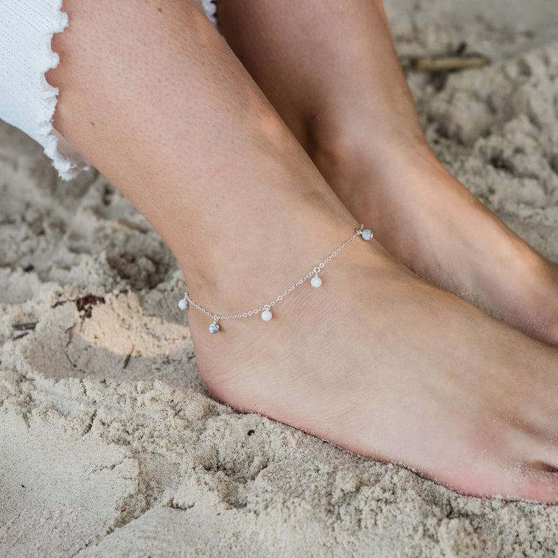 Bead Drop Anklet - Howlite - Sterling Silver - Luna Tide Handmade Jewellery