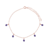 Bead Drop Anklet - Iolite - 14K Rose Gold Fill - Luna Tide Handmade Jewellery