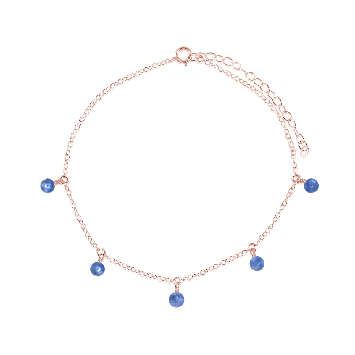 Bead Drop Anklet - Kyanite - 14K Rose Gold Fill - Luna Tide Handmade Jewellery