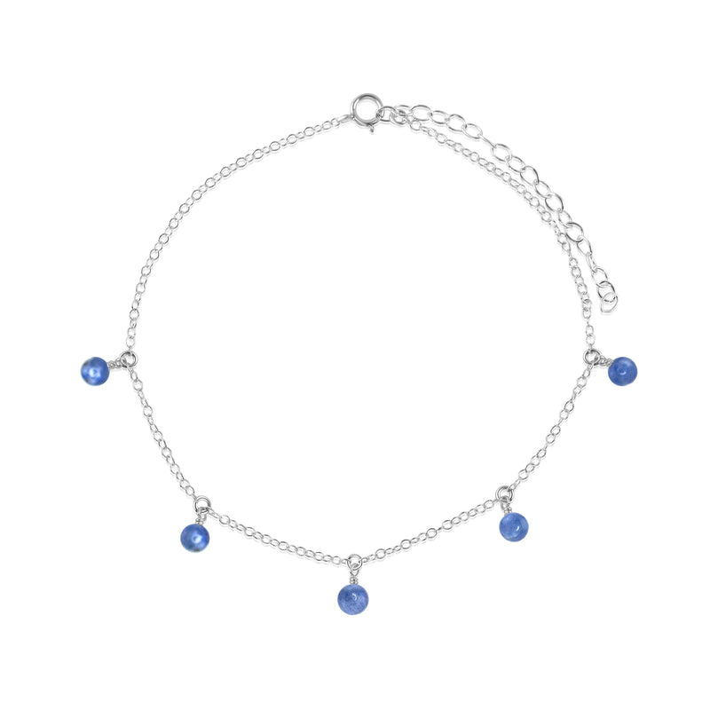 Bead Drop Anklet - Kyanite - Sterling Silver - Luna Tide Handmade Jewellery