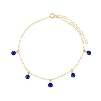 Bead Drop Anklet - Lapis Lazuli - 14K Gold Fill - Luna Tide Handmade Jewellery