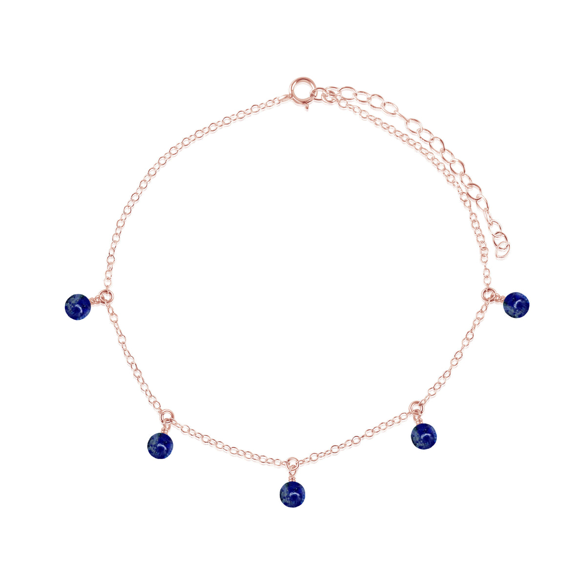 Bead Drop Anklet - Lapis Lazuli - 14K Rose Gold Fill - Luna Tide Handmade Jewellery