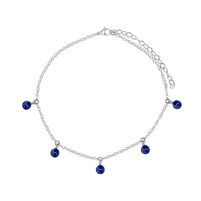 Bead Drop Anklet - Lapis Lazuli - Stainless Steel - Luna Tide Handmade Jewellery