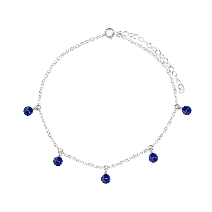 Bead Drop Anklet - Lapis Lazuli - Sterling Silver - Luna Tide Handmade Jewellery