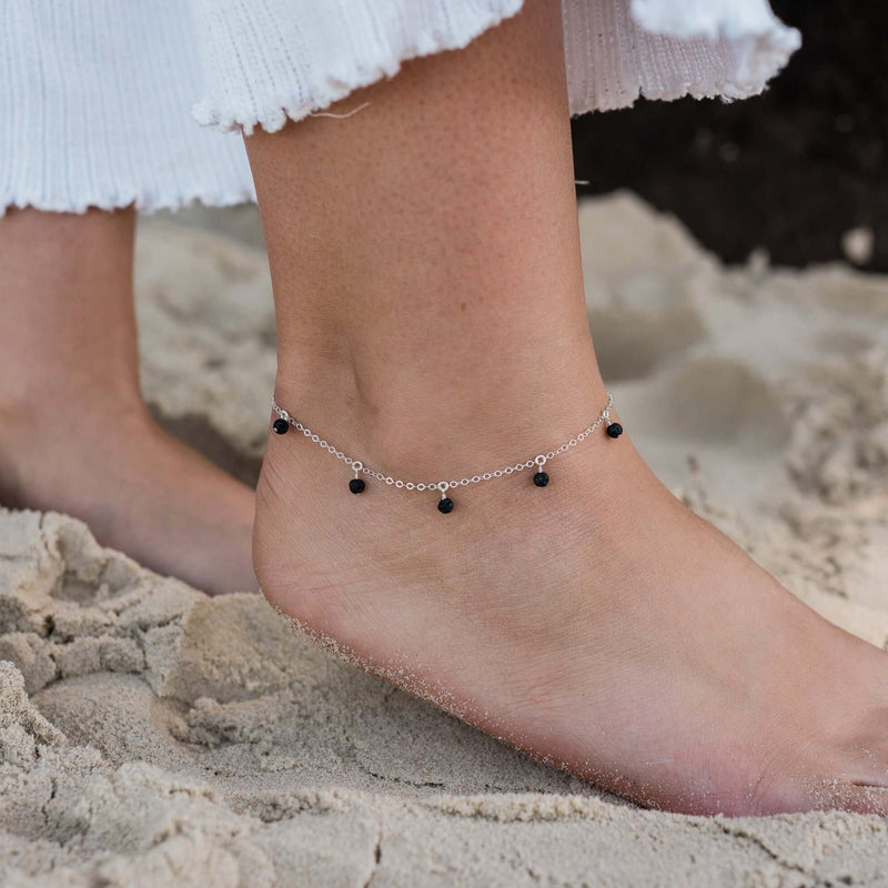 Bead Drop Anklet - Lava - Sterling Silver - Luna Tide Handmade Jewellery