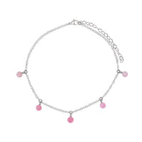 Bead Drop Anklet - Pink Peruvian Opal - Stainless Steel - Luna Tide Handmade Jewellery