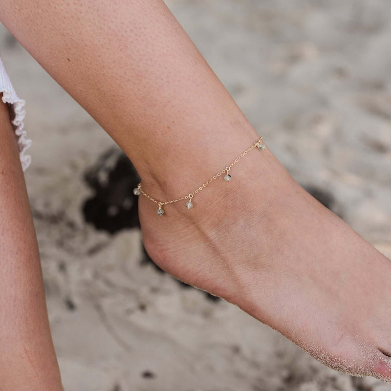 Bead Drop Anklet - Prehnite - 14K Gold Fill - Luna Tide Handmade Jewellery