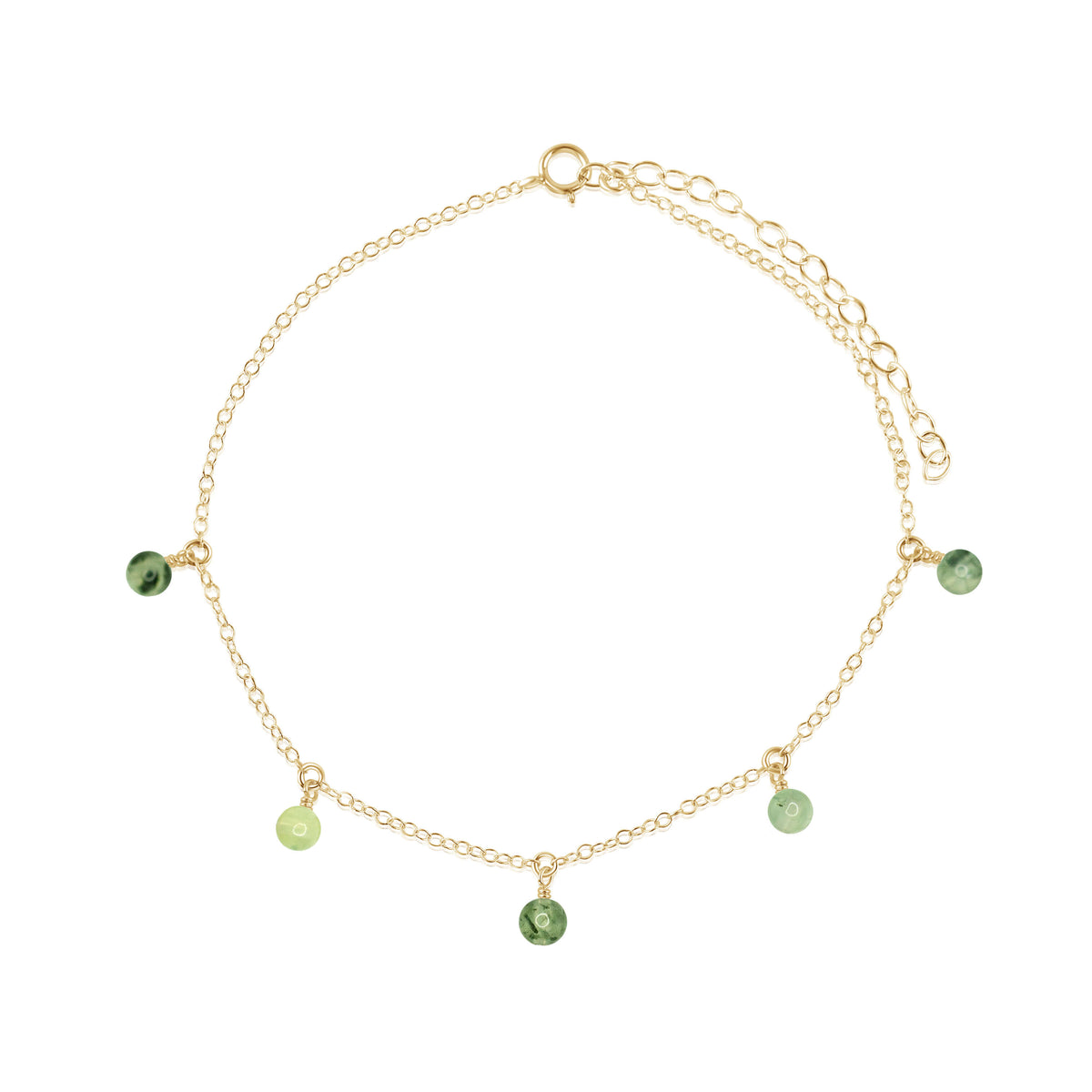 Bead Drop Anklet - Prehnite - 14K Gold Fill - Luna Tide Handmade Jewellery