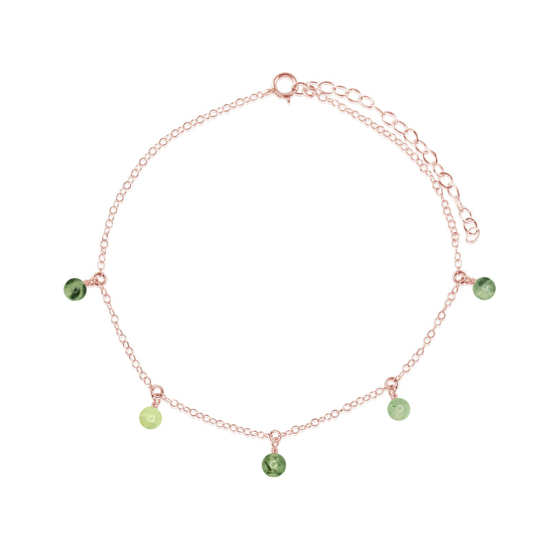 Bead Drop Anklet - Prehnite - 14K Rose Gold Fill - Luna Tide Handmade Jewellery