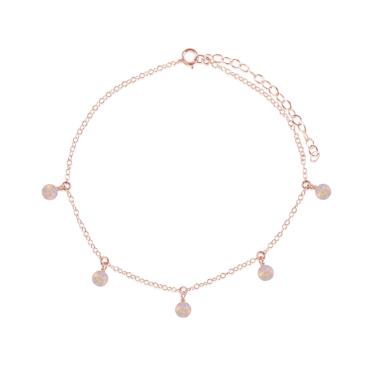 Bead Drop Anklet - Rainbow Moonstone - 14K Rose Gold Fill - Luna Tide Handmade Jewellery