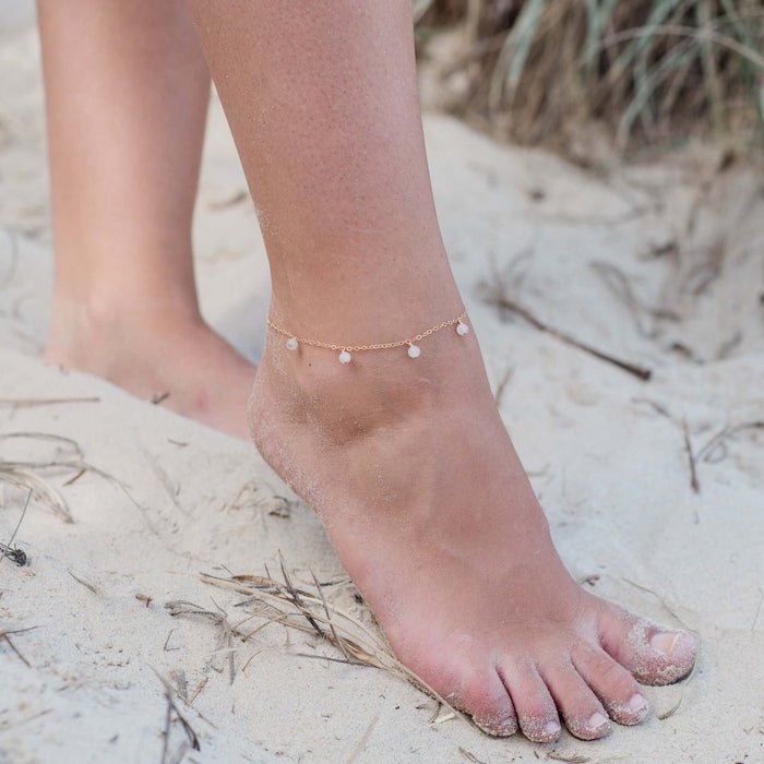 Bead Drop Anklet - Rose Quartz - 14K Gold Fill - Luna Tide Handmade Jewellery