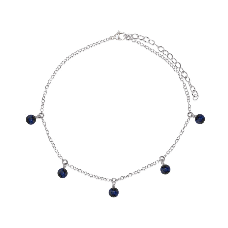 Bead Drop Anklet - Sapphire - Stainless Steel - Luna Tide Handmade Jewellery