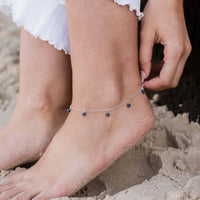 Bead Drop Anklet - Sapphire - Sterling Silver - Luna Tide Handmade Jewellery