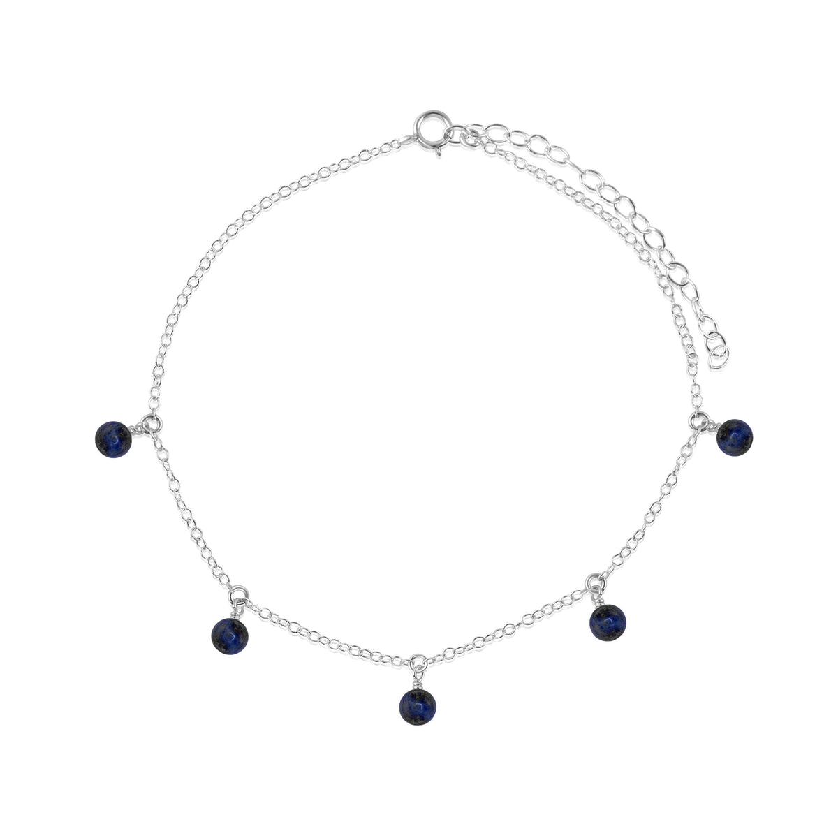 Bead Drop Anklet - Sapphire - Sterling Silver - Luna Tide Handmade Jewellery