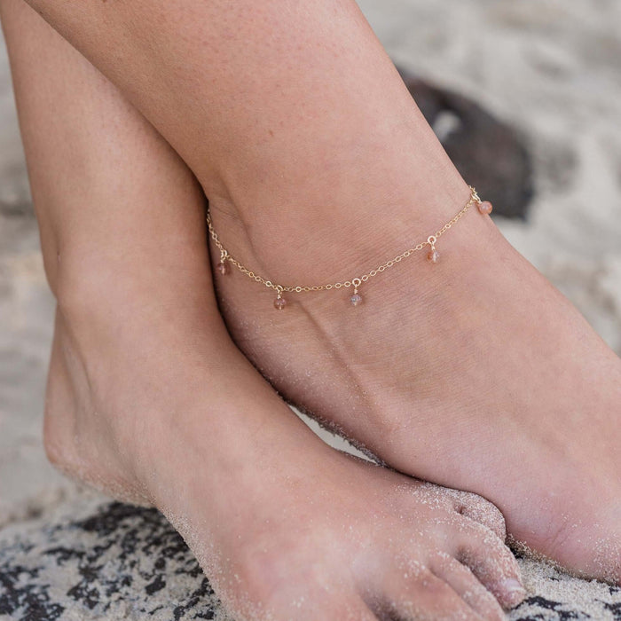 Bead Drop Anklet - Sunstone - 14K Gold Fill - Luna Tide Handmade Jewellery