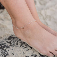 Bead Drop Anklet - Sunstone - Sterling Silver - Luna Tide Handmade Jewellery