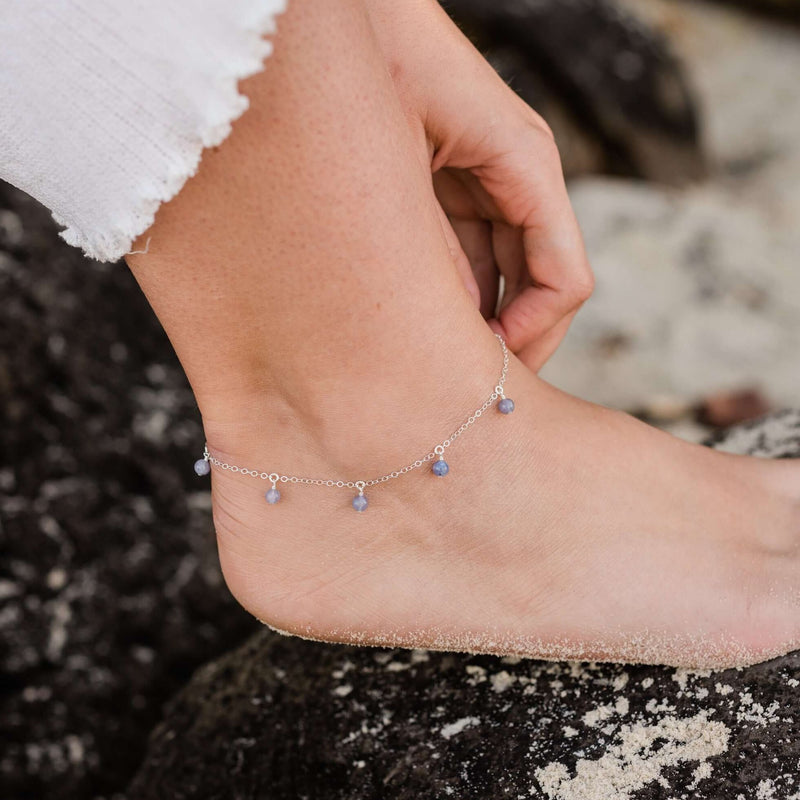 Bead Drop Anklet - Tanzanite - Sterling Silver - Luna Tide Handmade Jewellery
