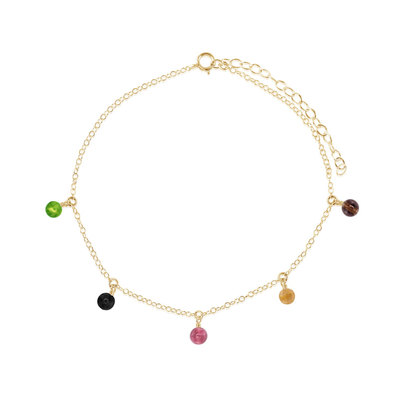 Bead Drop Anklet - Tourmaline - 14K Gold Fill - Luna Tide Handmade Jewellery