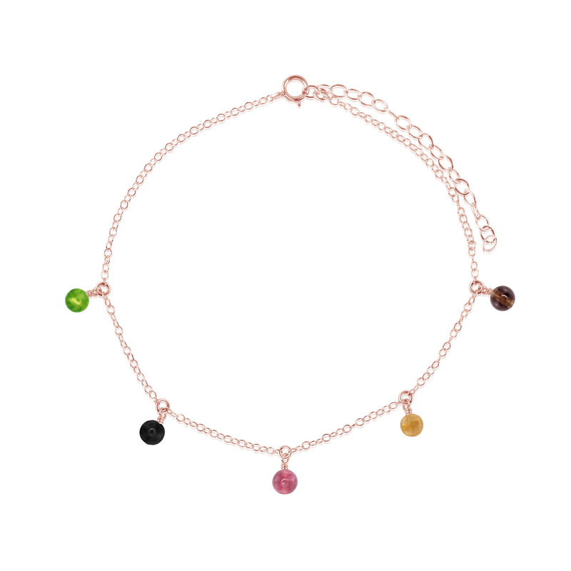 Bead Drop Anklet - Tourmaline - 14K Rose Gold Fill - Luna Tide Handmade Jewellery