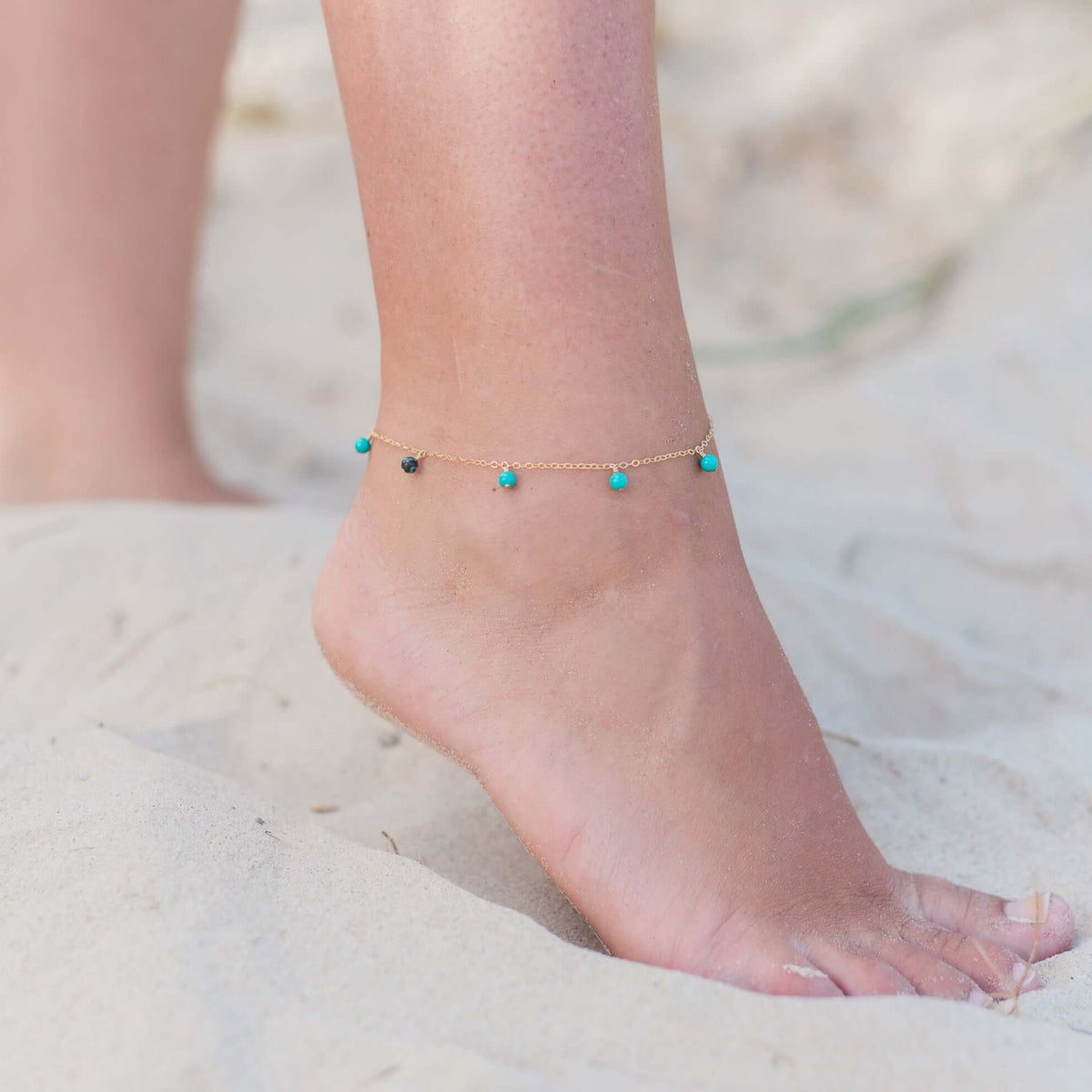 Bead Drop Anklet - Turquoise - 14K Gold Fill - Luna Tide Handmade Jewellery