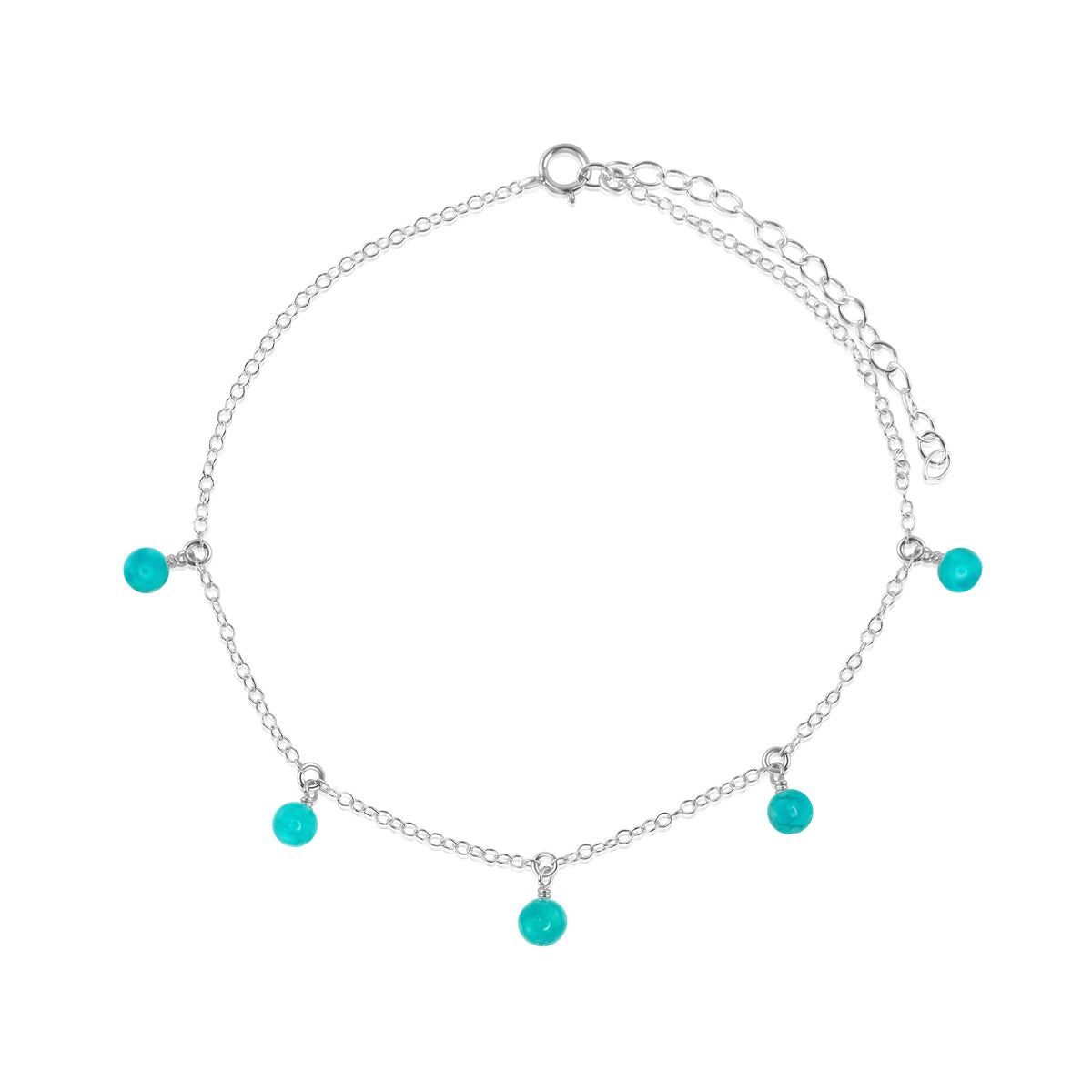Bead Drop Anklet - Turquoise - Sterling Silver - Luna Tide Handmade Jewellery
