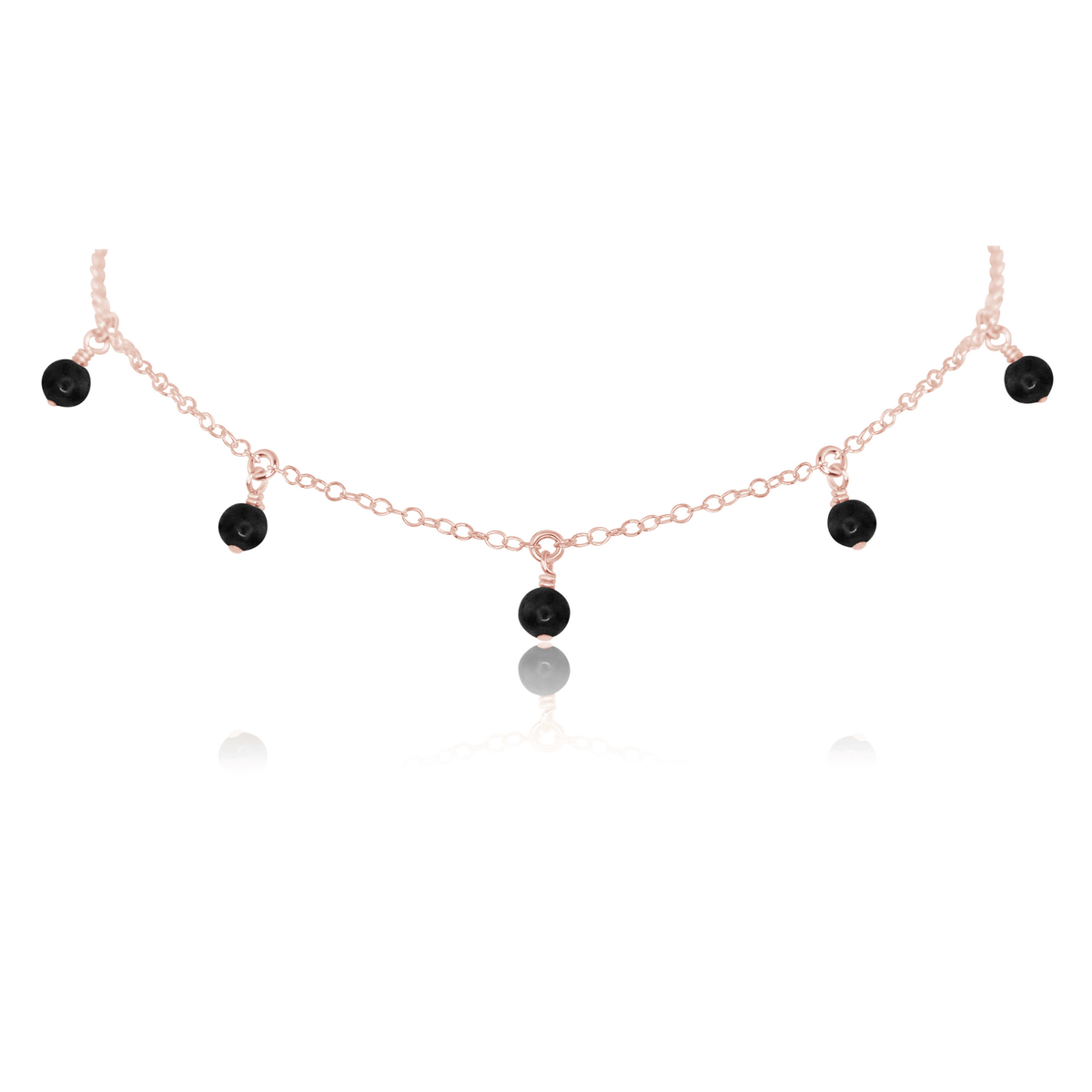 Bead Drop Choker - Black Onyx - 14K Rose Gold Fill - Luna Tide Handmade Jewellery