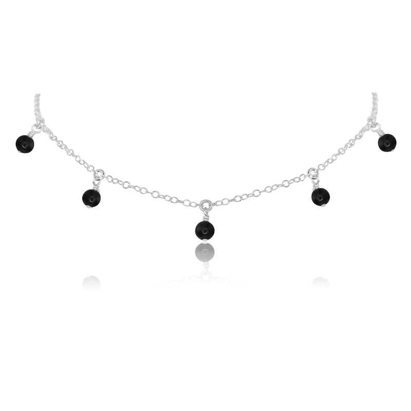 Bead Drop Choker - Black Onyx - Sterling Silver - Luna Tide Handmade Jewellery