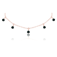 Bead Drop Choker - Black Tourmaline - 14K Rose Gold Fill - Luna Tide Handmade Jewellery