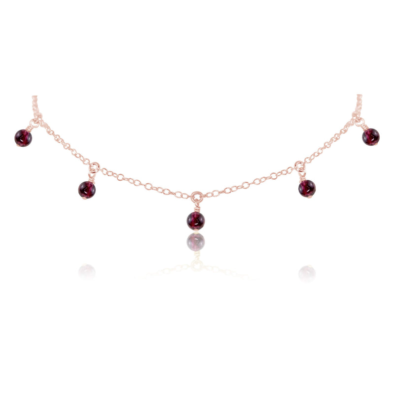Bead Drop Choker - Garnet - 14K Rose Gold Fill - Luna Tide Handmade Jewellery