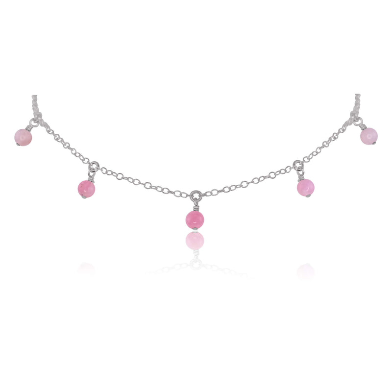 Bead Drop Choker - Pink Peruvian Opal - Stainless Steel - Luna Tide Handmade Jewellery