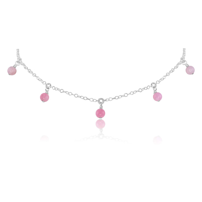 Bead Drop Choker - Pink Peruvian Opal - Sterling Silver - Luna Tide Handmade Jewellery