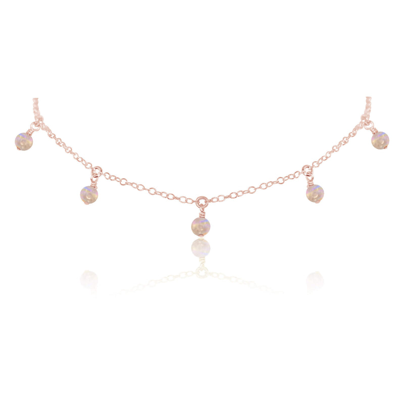 Bead Drop Choker - Rainbow Moonstone - 14K Rose Gold Fill - Luna Tide Handmade Jewellery