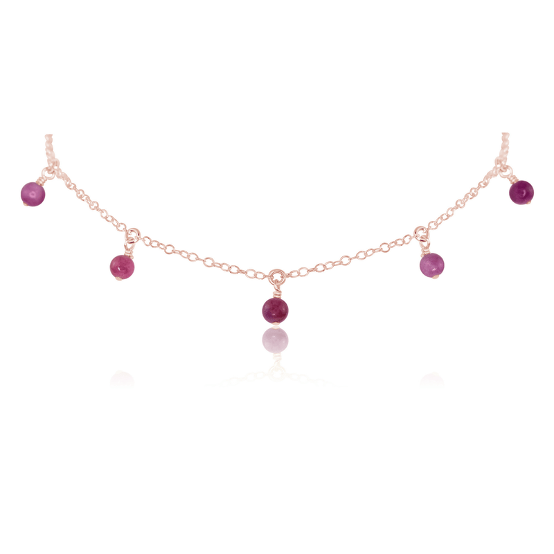 Bead Drop Choker - Ruby - 14K Rose Gold Fill - Luna Tide Handmade Jewellery