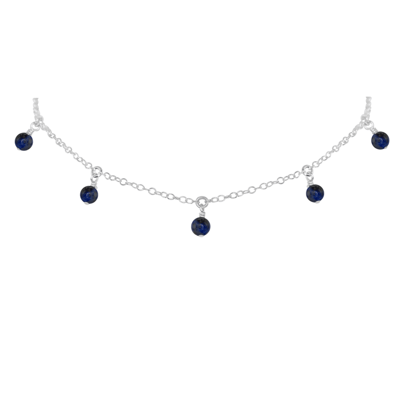 Bead Drop Choker - Sapphire - Sterling Silver - Luna Tide Handmade Jewellery