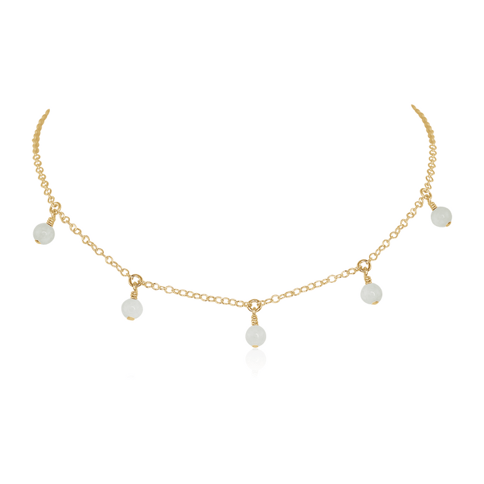 Bead Drop Choker - White Moonstone - 14K Gold Fill - Luna Tide Handmade Jewellery