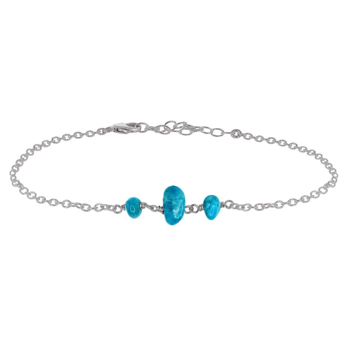 Beaded Chain Anklet - Apatite - Stainless Steel - Luna Tide Handmade Jewellery