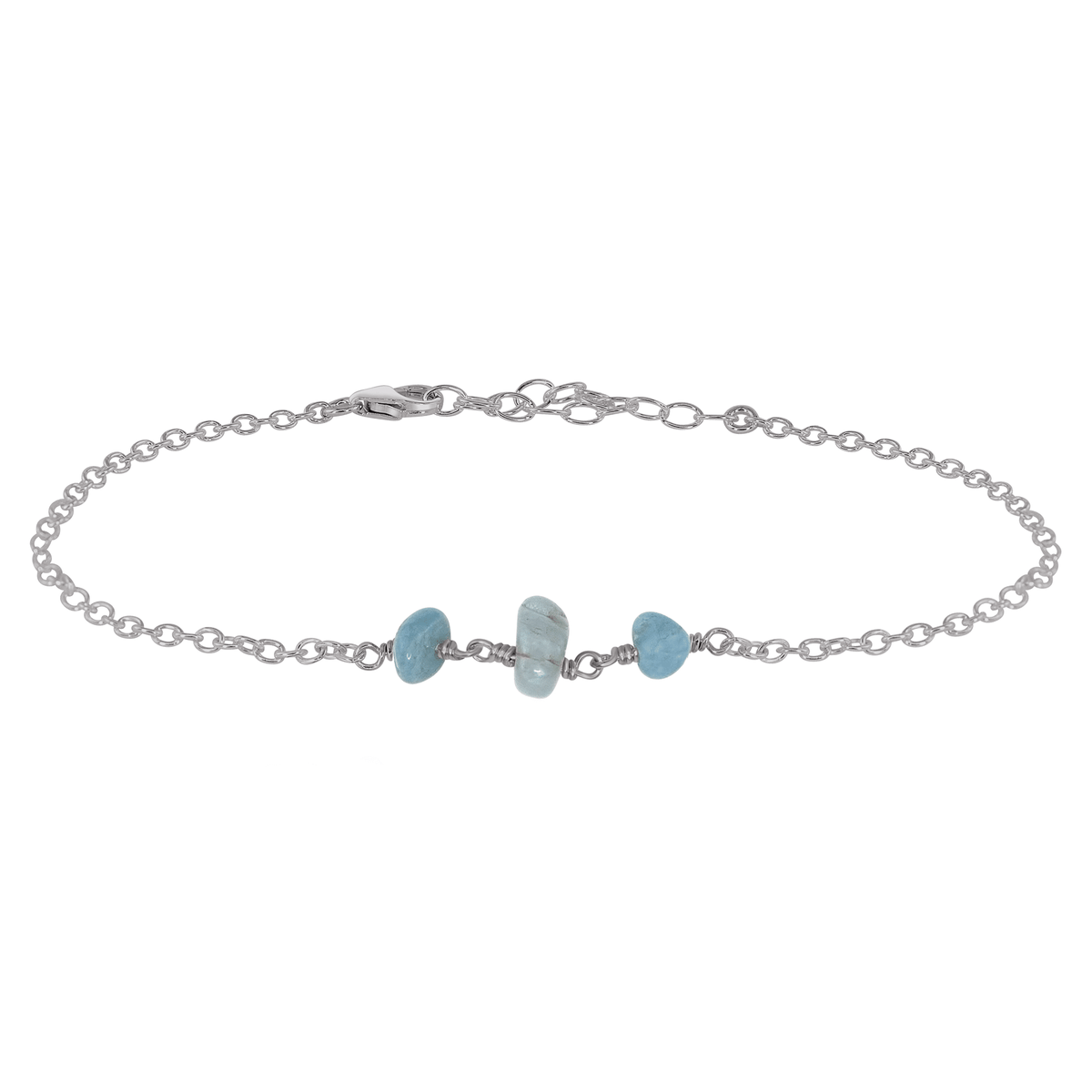 Beaded Chain Anklet - Aquamarine - Stainless Steel - Luna Tide Handmade Jewellery