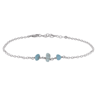 Beaded Chain Anklet - Aquamarine - Stainless Steel - Luna Tide Handmade Jewellery