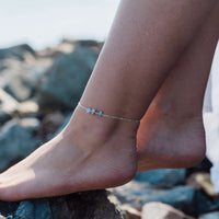 Beaded Chain Anklet - Aquamarine - Sterling Silver - Luna Tide Handmade Jewellery