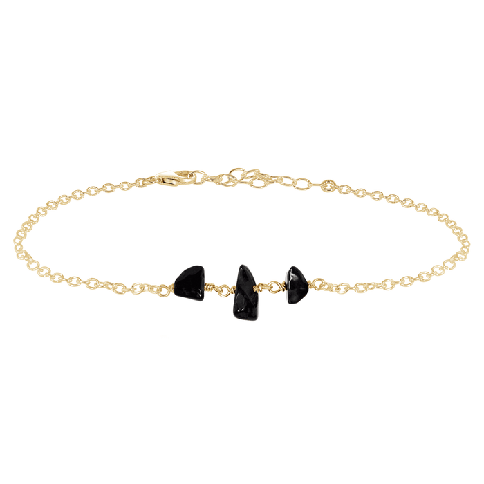 Beaded Chain Anklet - Black Onyx - 14K Gold Fill - Luna Tide Handmade Jewellery